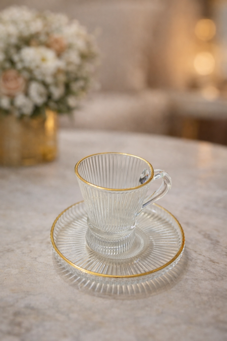 فناجين قهوة حز ذهبي 6+6 ثقيل