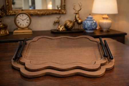 طقم صواني خشب قطعتين