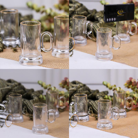 طقم كاسات /12 شاي زجاج بيد بقاعدة حز ذهبي