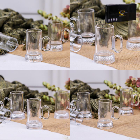 طقم كاسات /12 شاي زجاج بيد بقاعدة