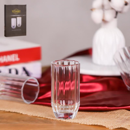 طقم كاسات عصير /12 مضلع بيد زجاج منقش