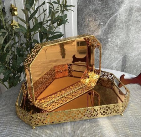 طقم صواني زجاج بيوتر قطعتين