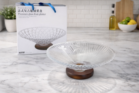 جاط فواكه زجاج قاعدة خشب