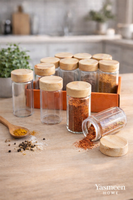 سكريات زجاج 12 قطعة غطا خشب