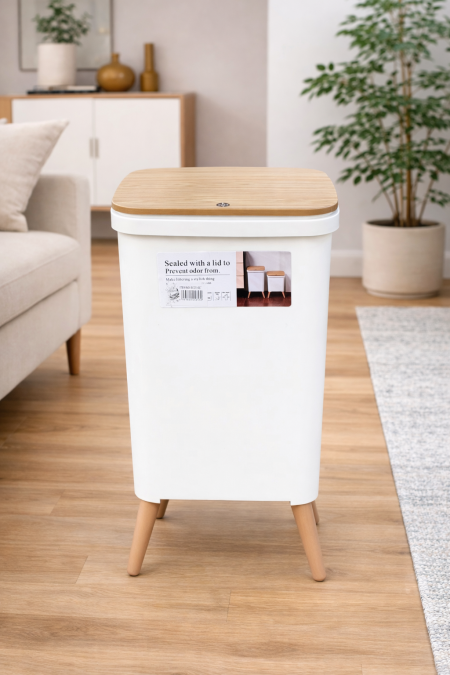 سلة نفايات مع ارجل خشب