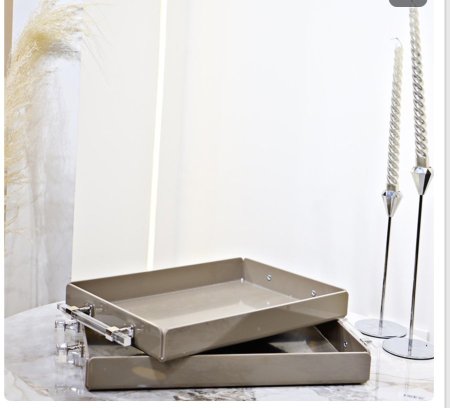 طقم صواني/2 مستطيل 31*21سم بلاستك رمادي بيدين اكرلك شفاف ZD29/1 =ر61