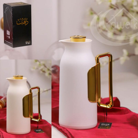 دلة تيرموس 1 لتر ابيض/بيج يد و غطاء ذهبي