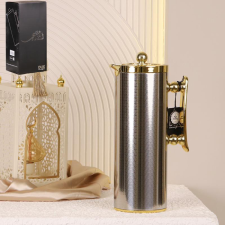 دلة تيرموس ستيل منقش يد وغطاء ذهبي