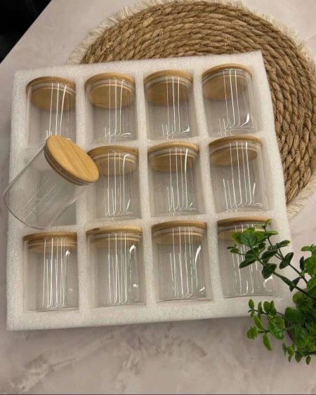 طقم سكريات 12قطعة زجاج غطا خشب