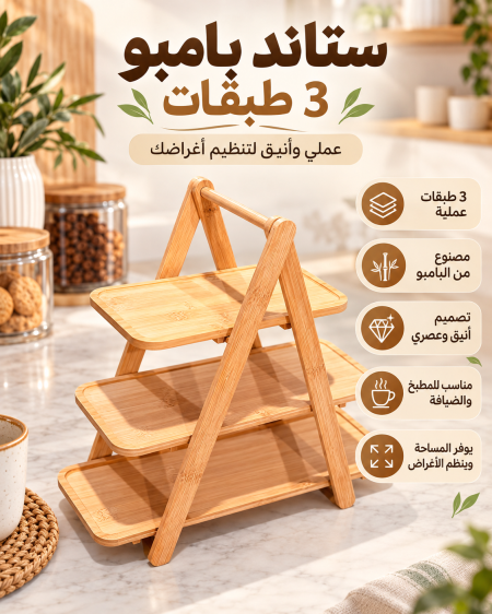سلة للفواكه خشب بامبو 3طبقات