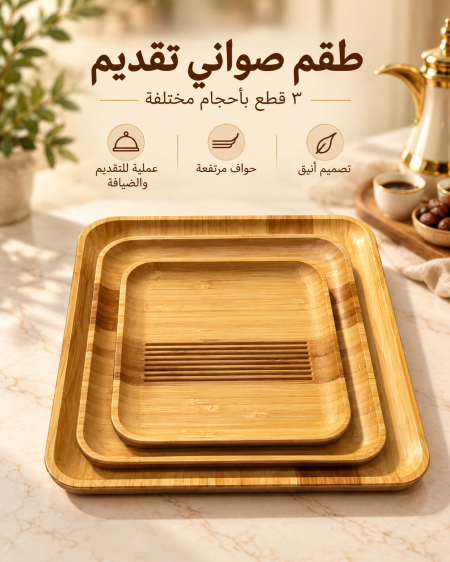 طقم صواني خشب 3قطع ثقيل
