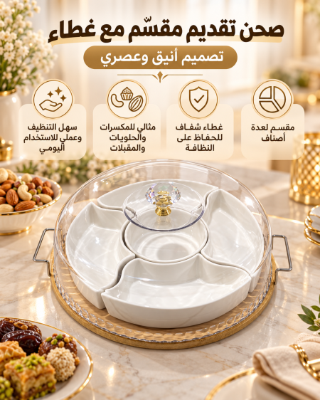 صنية مع صحون للمكسرات مع غطا