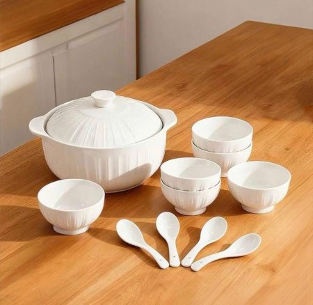 طقم ظنجرة مع 6صحون مع 6معالق 15قطعة